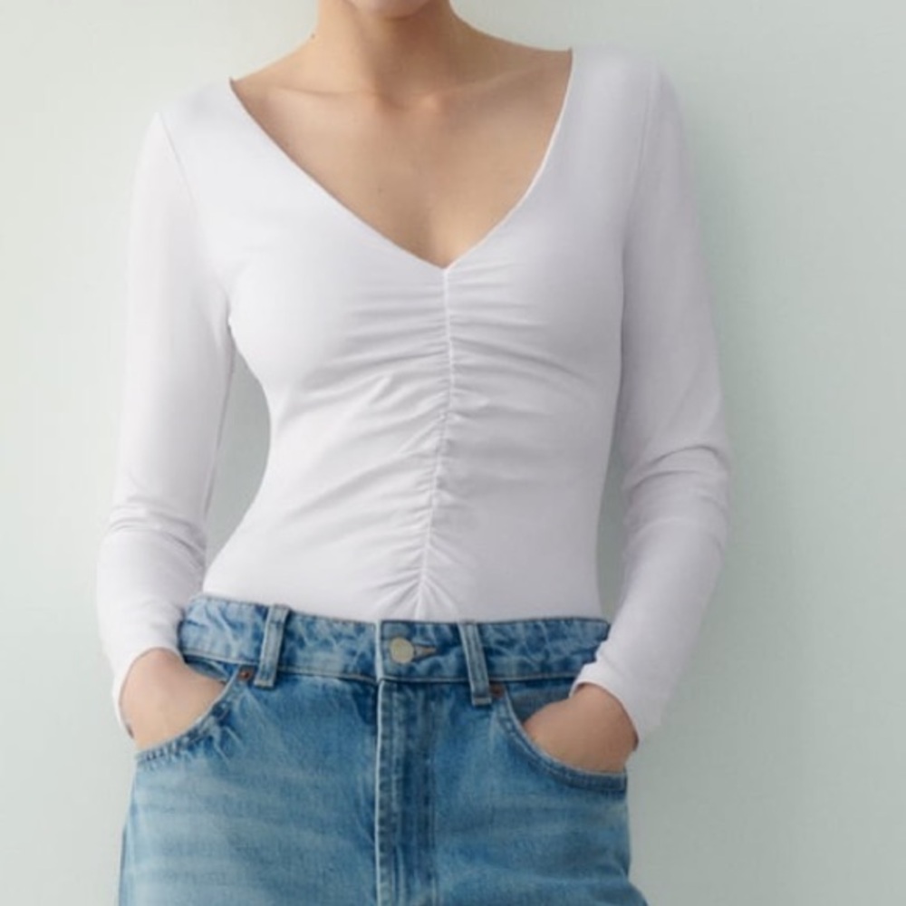 White ruched bodysuit